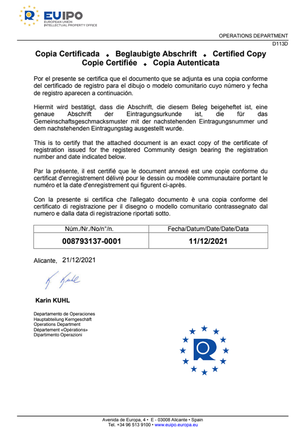 Appearance patent certificate